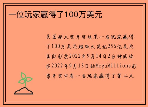 一位玩家赢得了100万美元 